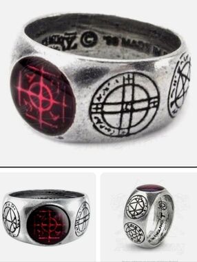 The ALCHEMY GOTHIC Kabbalistic Sigil Agla Pewter Talisman Ring Size 7 Red/Silver